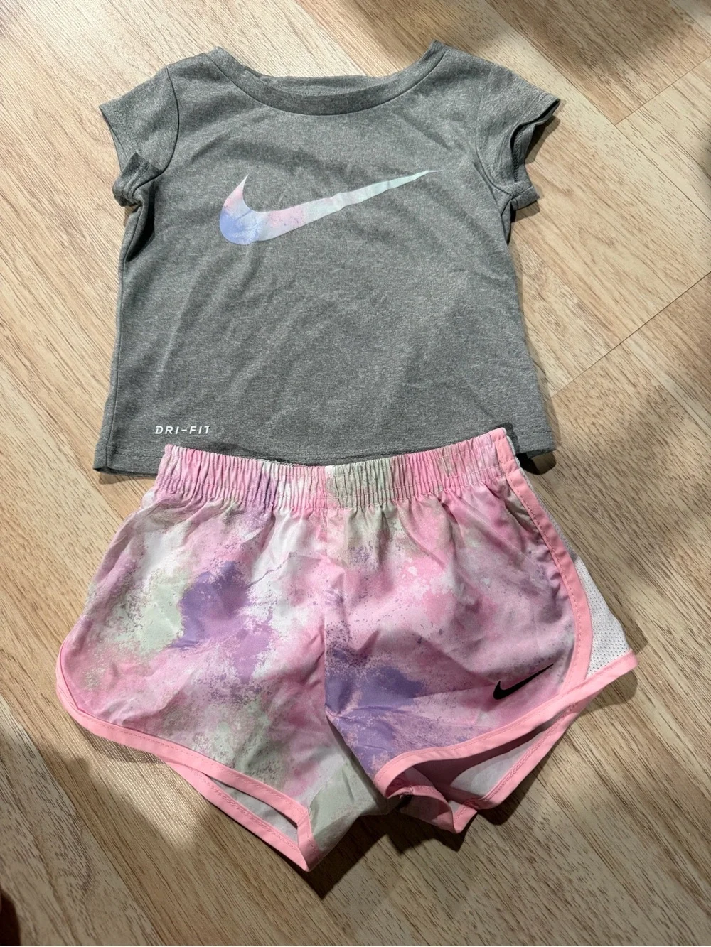 Nike Gray Dri-FIT Tee with Pastel Tie-Dye Swoosh